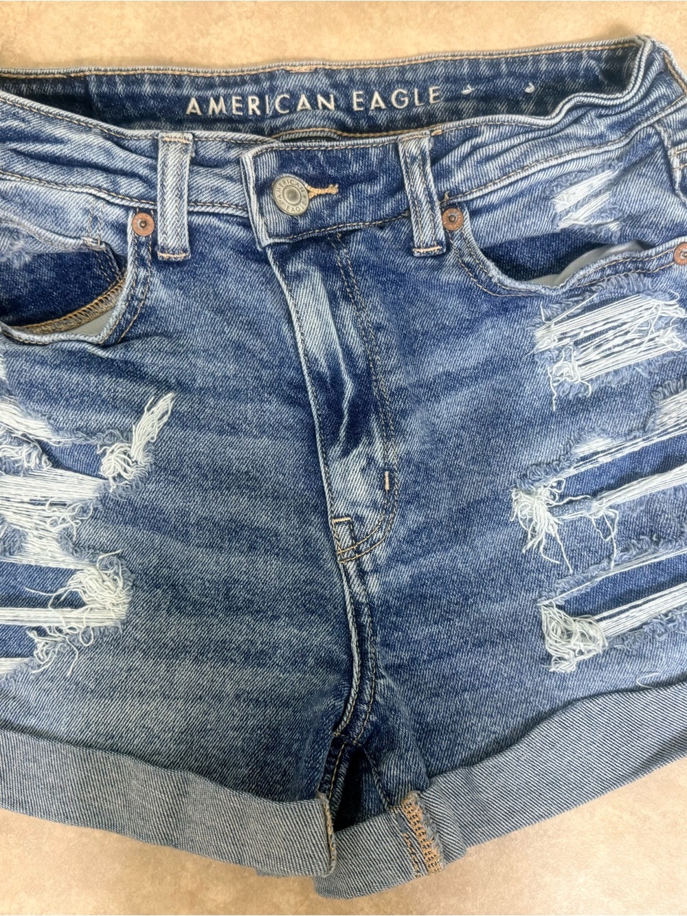 American Eagle Outfitters Ripped Cuffed Denim Shorts - Blue